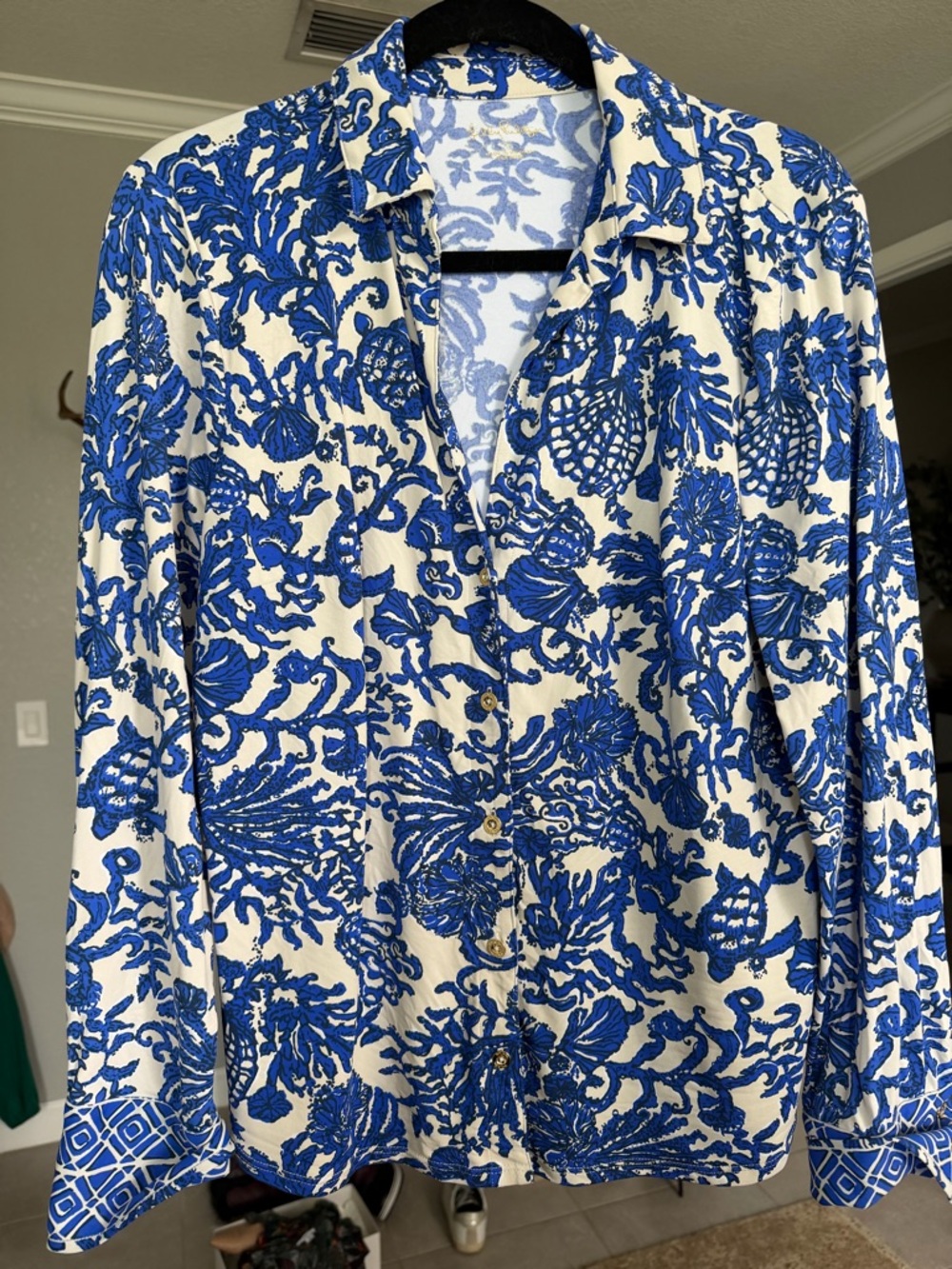 Lilly Pulitzer Blue and White Floral Button-Down Blouse